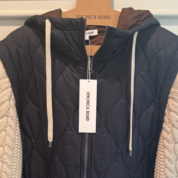 Veronica Beard navy quilted body with cream cable-knit sleeves jacket - Picture 13 of 13